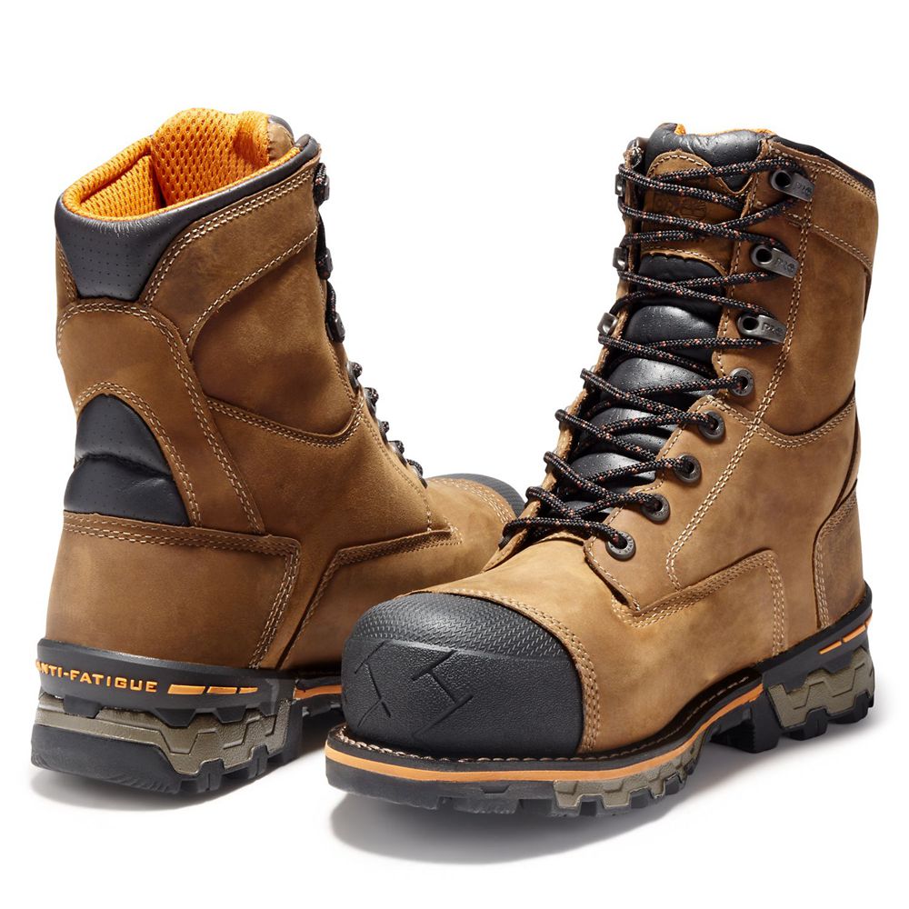 Timberland Μποτακια Εργασίας Ανδρικα Καφε/Μαυρα - Pro® Boondock 8\" Comp Toe - Greece 7148652-FQ